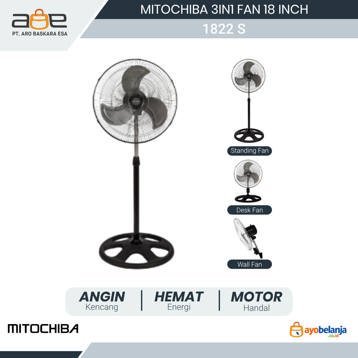MITOCHIBA - 3IN1 FAN - 1822 S - 18 INCH