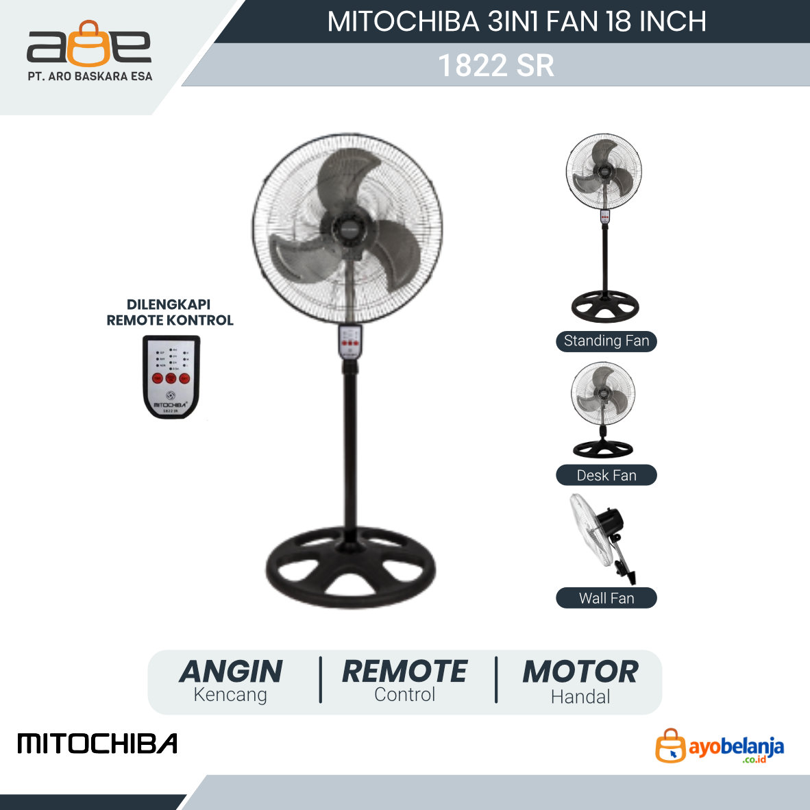 MITOCHIBA - 3IN1 FAN - 1822 SR - 18 INCH