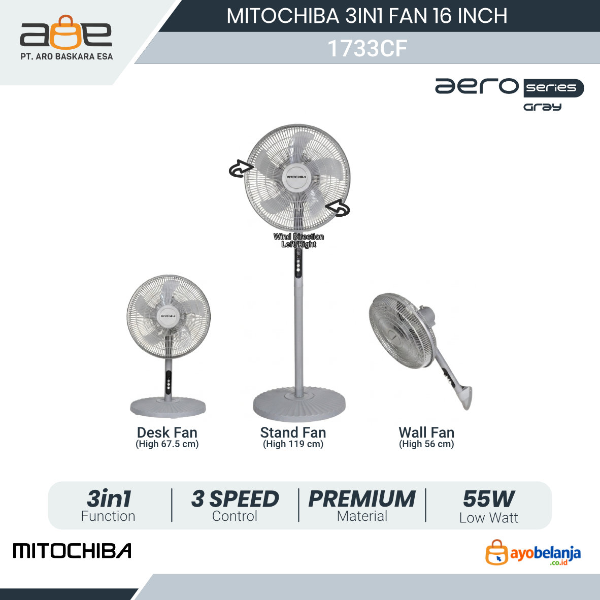 MITOCHIBA - 3IN1 FAN - 1733 CF - 16 INCH
