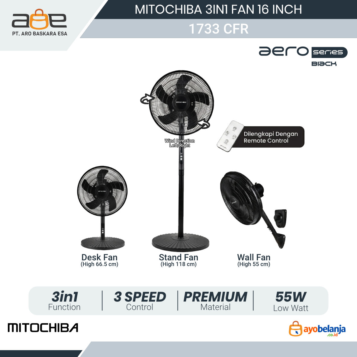 MITOCHIBA - 3IN1 FAN - 1733 CFR - 16 INCH