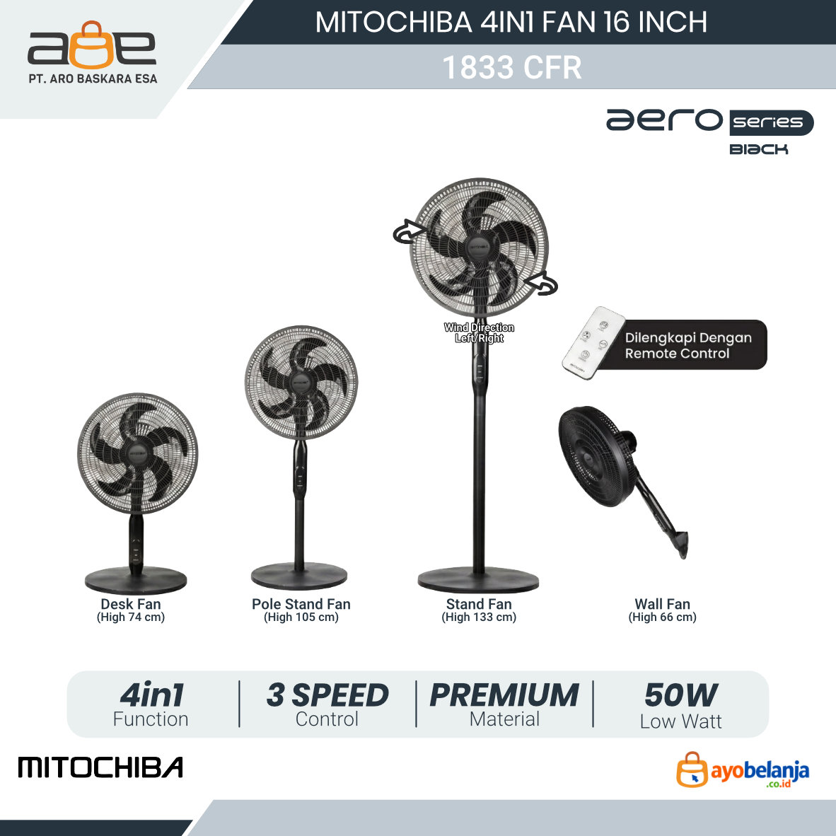 MITOCHIBA - 4IN1 FAN - 1833 CFR - 16 INCH