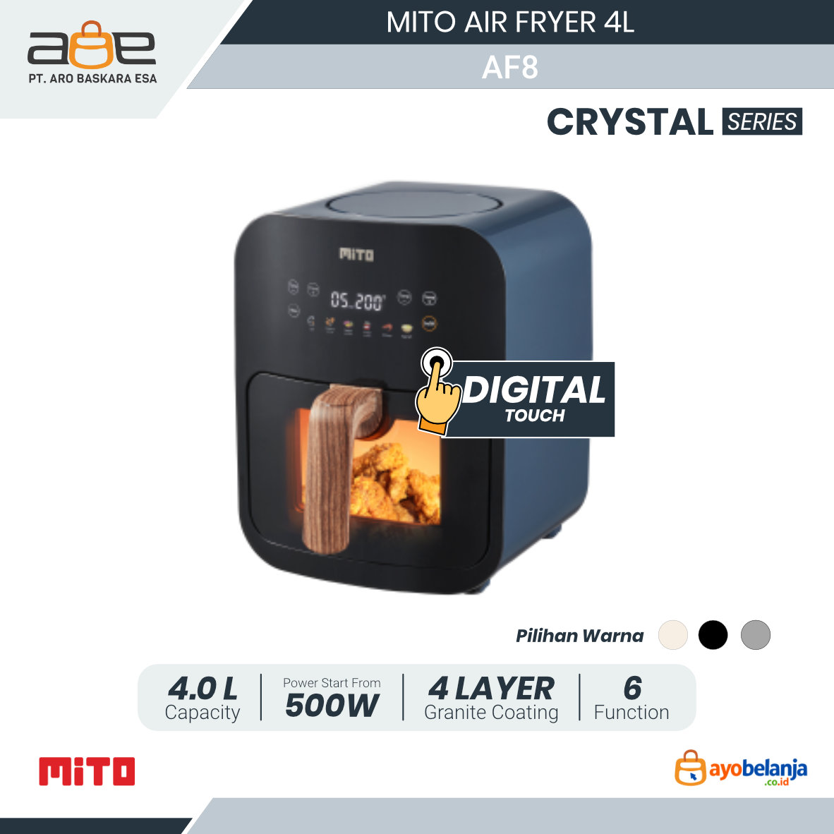 MITO - AIR FRYER - AF8 CRYSTAL SERIES - 4L