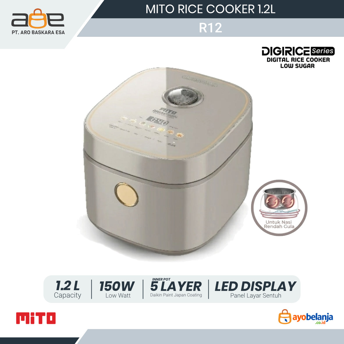 MITO - RICE COOKER - R12 LOW SUGAR - 1.2L